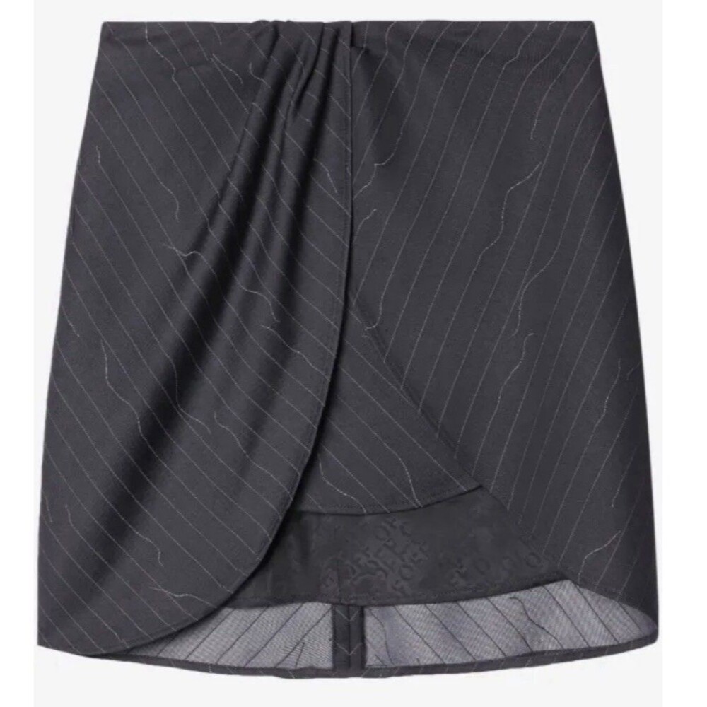 Off-White Pin-Striped Twist Mini Skirt Forged Iron NWT w/COA 44 Retail: $599
